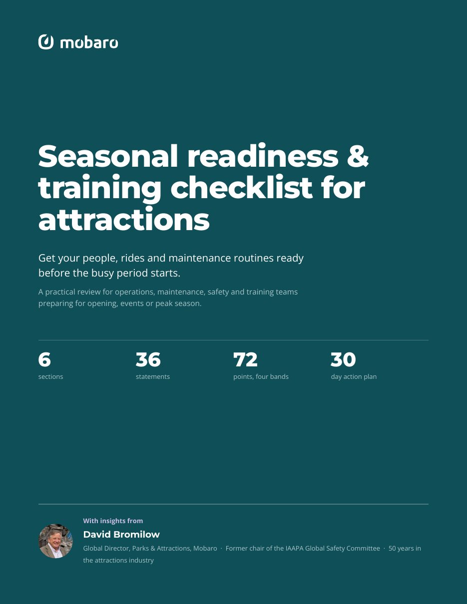 Cover of the Seasonal readiness and training checklist for attractions, featuring insights from David Bromilow